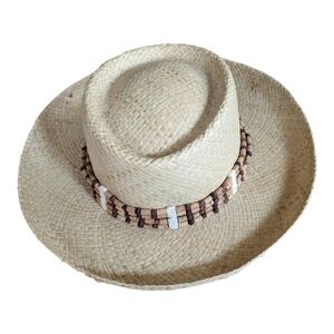 Fiesta San Diego Made in USA Panama Hat -Cream with bead accents Size medium EUC